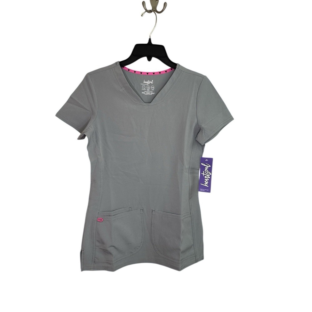 HeartSoul Pitter Patter Scrub Top XXS Gray NWT Break On Through Stretch Pockets